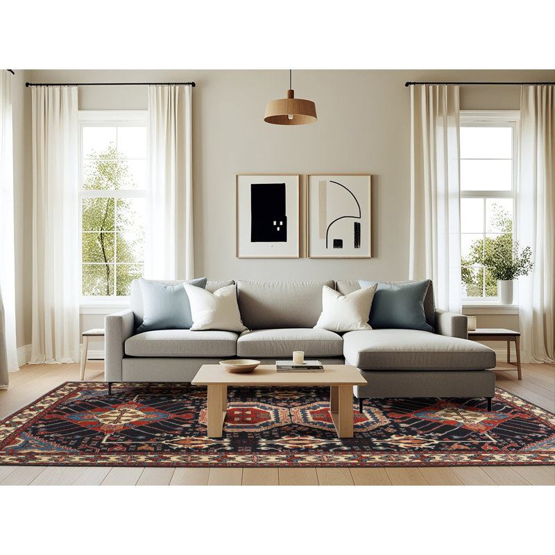 Tapis noir/rouge/beige traditionnel Miky, Rectangle 6 pi x 9 pi