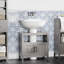 Armoire de rangement grise avec 2 portes et 2 tablettes ouvertes