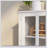 Spacious Buffet Storage Cabinet With Double Glass Doors And Unique Bell Handles For Modern Kitchens
