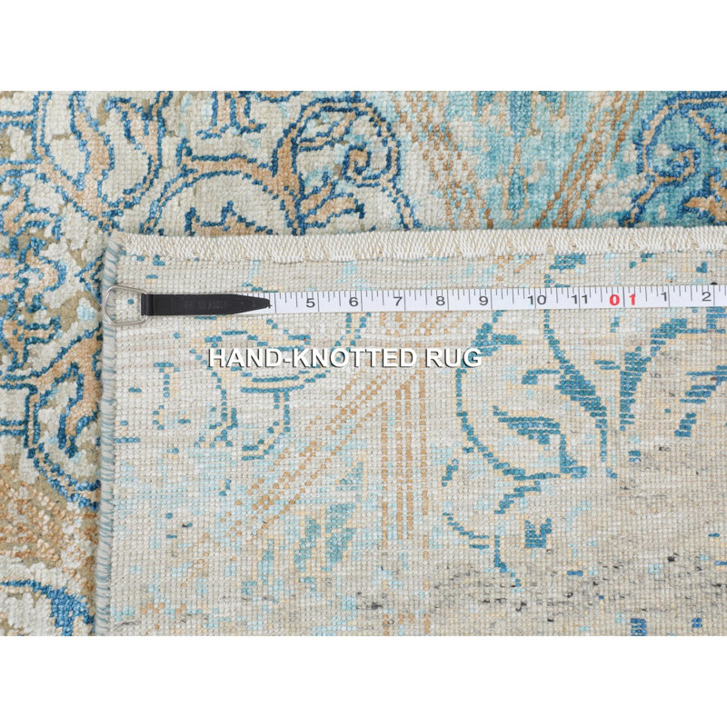 Tapis décoratif en forme de noué à la main gris de conception unique 8 pi 10 po x 12 pi Abdul-Lateef