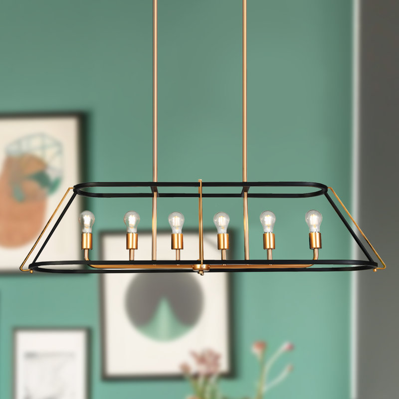 Lustre linéaire noir mat et doré 6 lumières 50,4 "- Design moderne Mid-Century