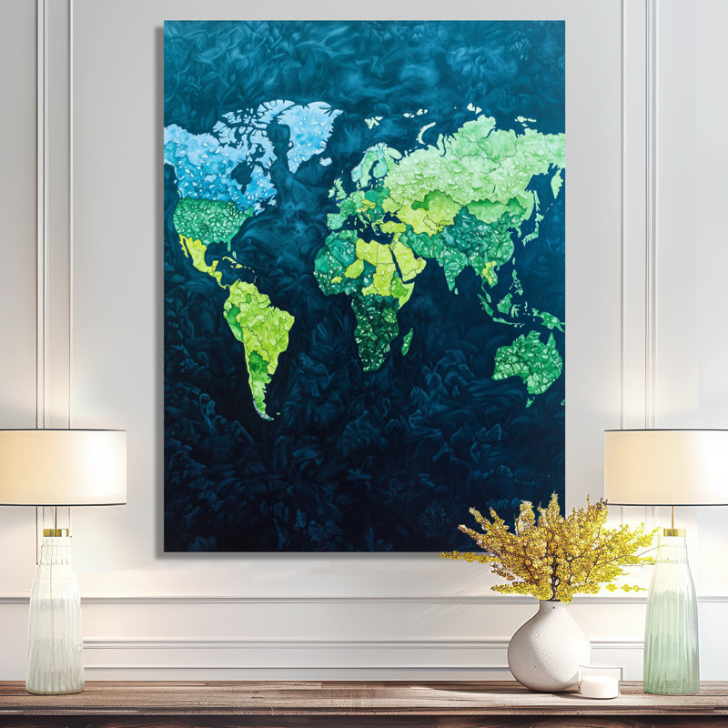 «Watercolor Atlas - World Map Decor», reproduction métallique moderne, H 40 po x l 30 po