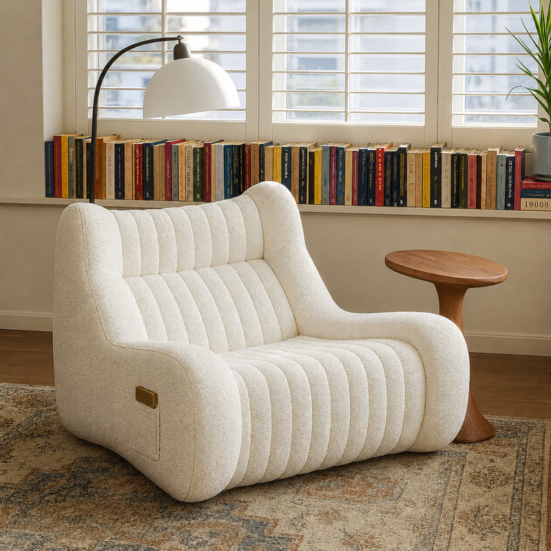 Cloud Lounge Chair – Ultra-Comfy Modular Bean Bag For Reading & Relaxation, White Chenille