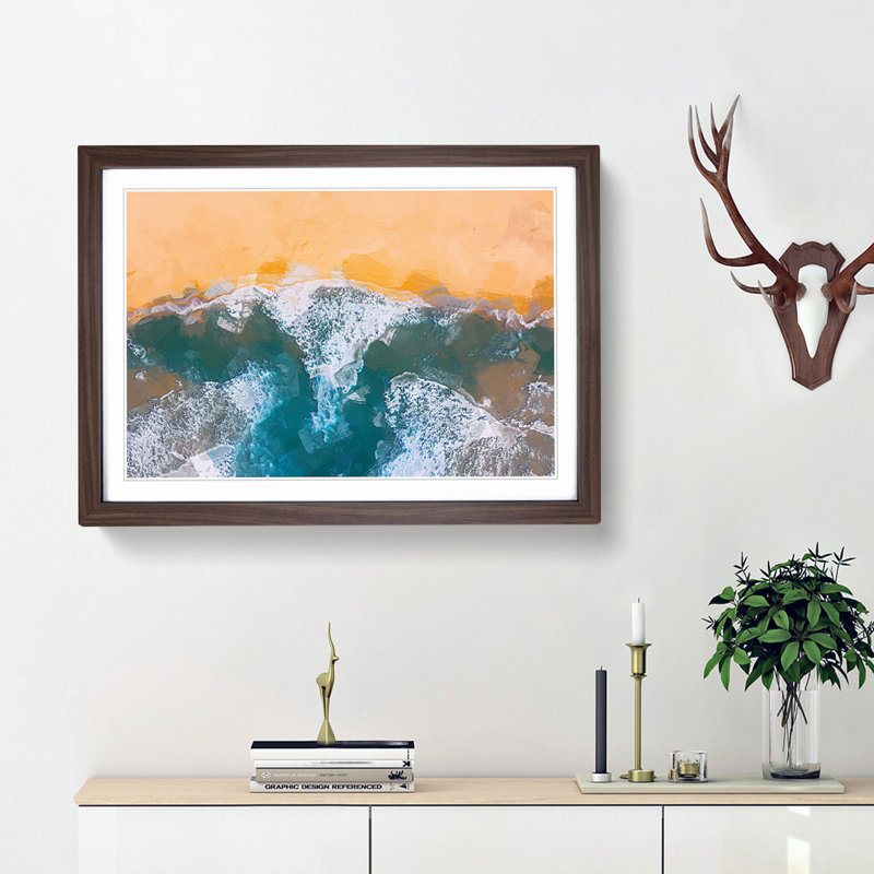 Golden Beach in Australia - Picture Frame Graphic Art Print, 27cm H x 36cm W x 2cm D, Walnut Framed