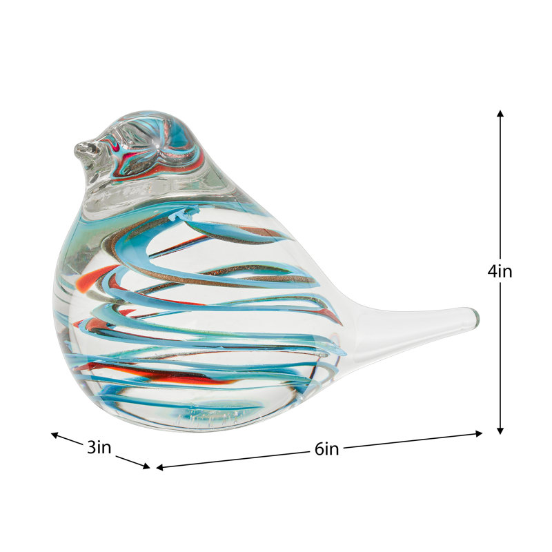 Rupena Hand Blown Swirl Glass Paperweight Bird Figurine, Blue