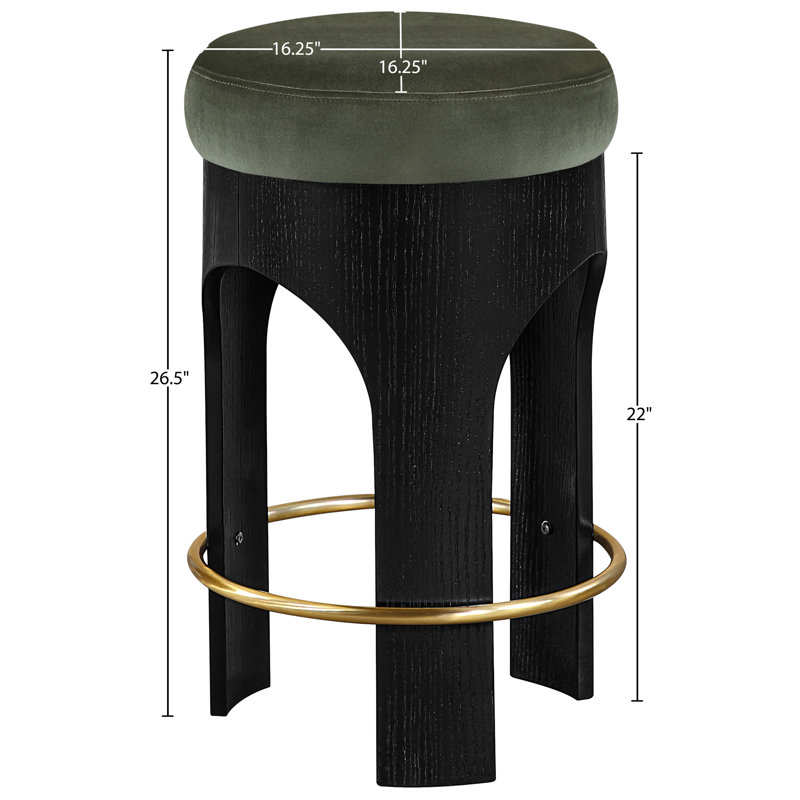 Tabouret de comptoir rembourré en velours Bocceli, Noir, Velours vert