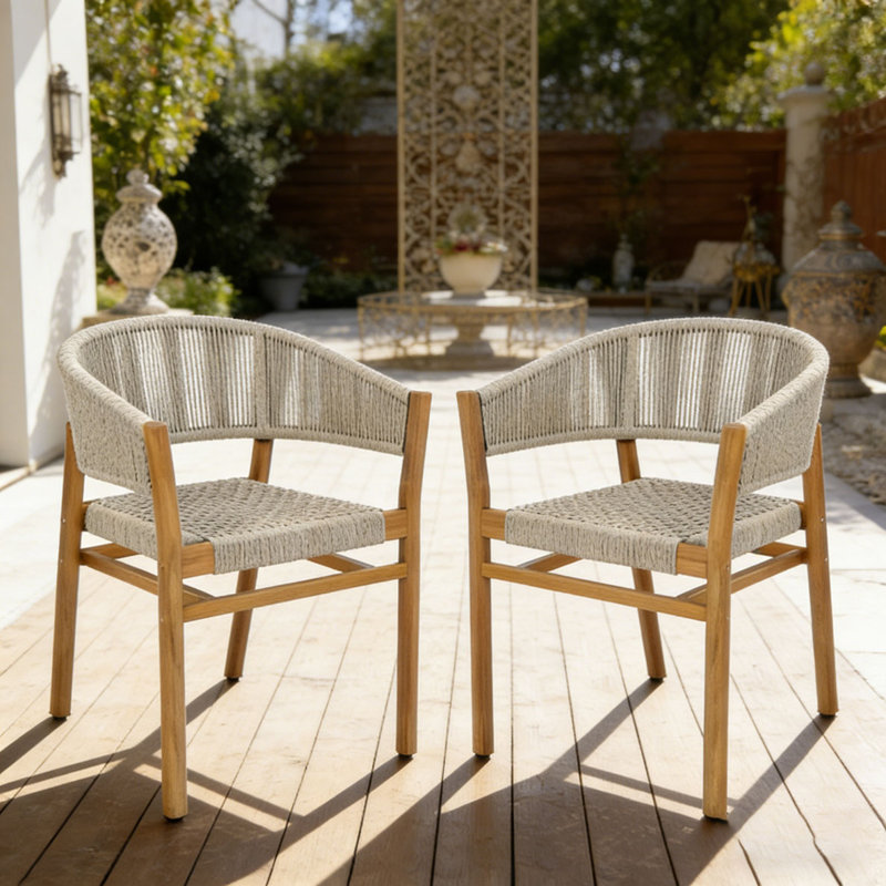 Ensemble de chaises d'extérieur en rotin tissé, Naturel