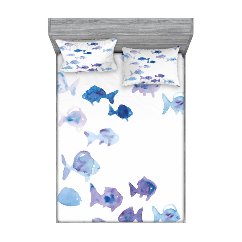 Microfiber Sheet Set, Queen Sheet Set with Fitted Sheet, Sealife Sea Shells