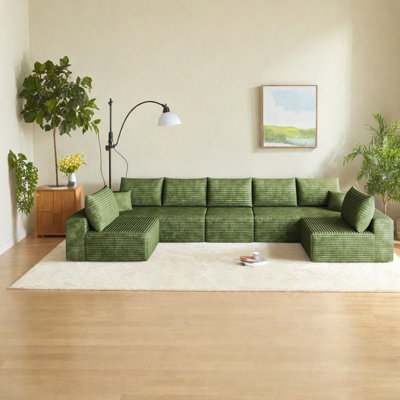 Canapé d'angle moderne de 422 cm (166 po), en velours côtelé moelleux, vert.