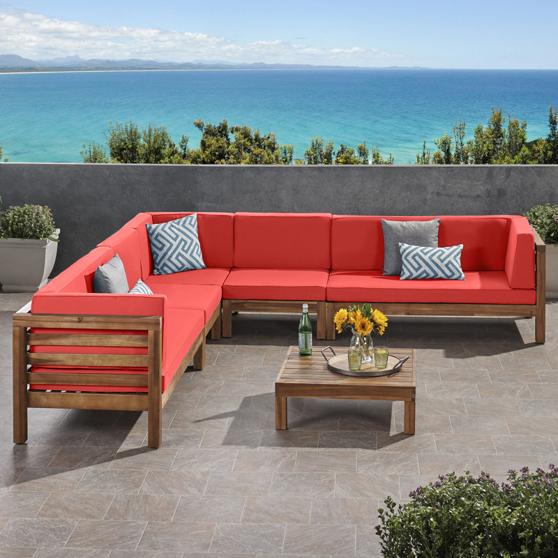 Maher Outdoor 7 Piece Sectional Seating Group with Cushions, Red