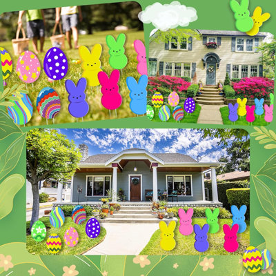 12 PCS décorations de jardin de Pâques signes de jardin de Pâques décorations d'extérieur lapin œufs de Pâques piquets de jardin pour les décorations de fête de Pâques fournitures Prop printemps décoration