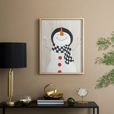 Festive Snowman II, reproduction encadrée - bois massif
