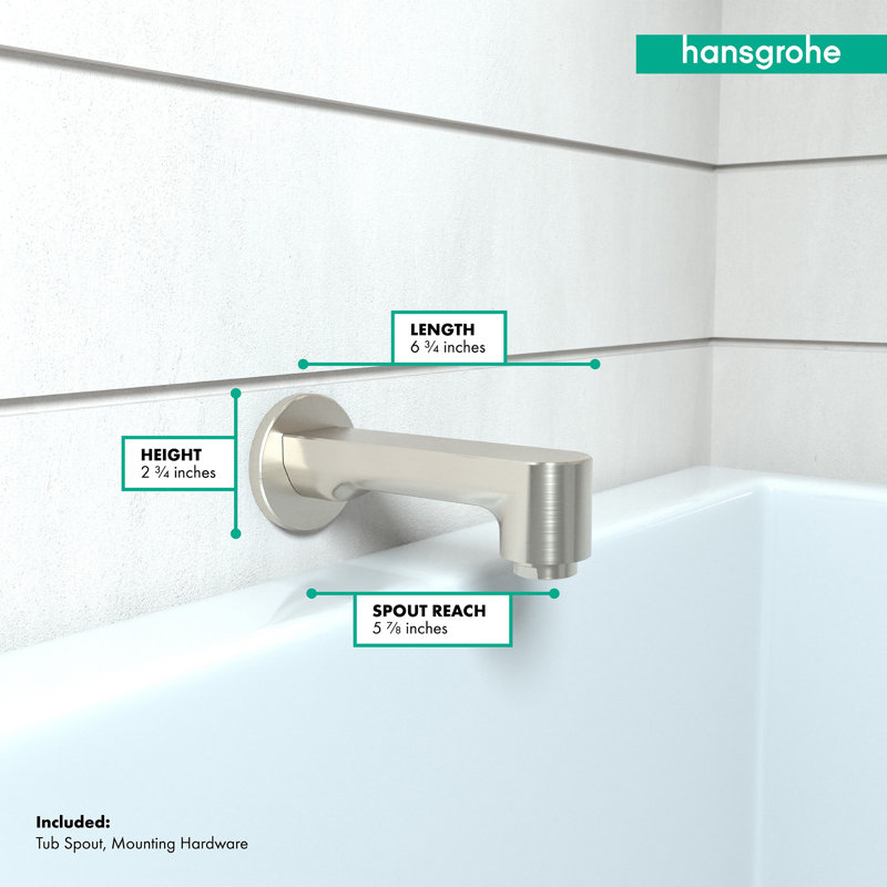 Hansgrohe Metris S Wall Mounted Tub Spout Trim, Brushed Nickel