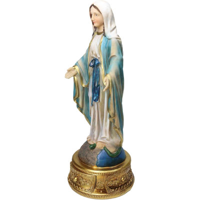 Our Lady Of Grace Mother Mary Catholic Figurine With Rosary Drawer Box 9"H