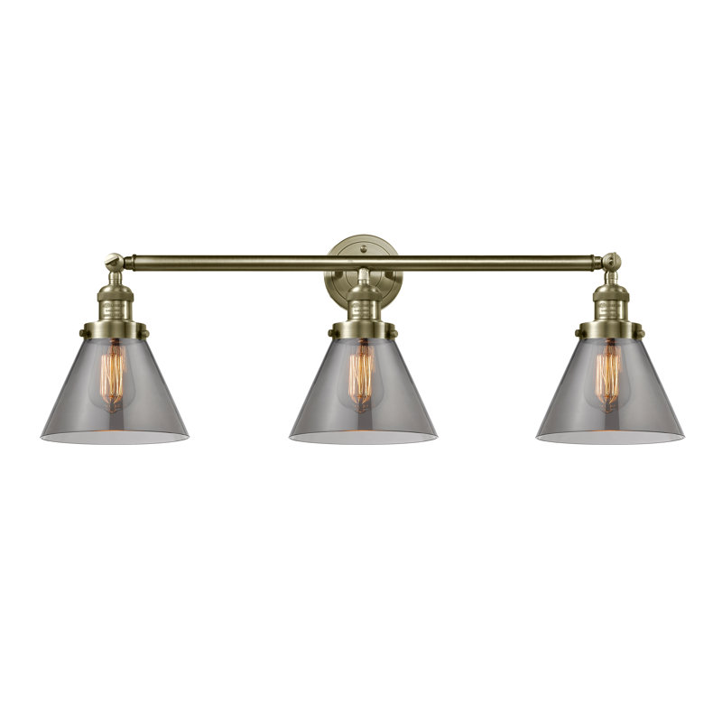Sartain 3 - Light Dimmable Vanity Light, Smoked, Antique Brass, 6 Watt Vinage LED Bulb