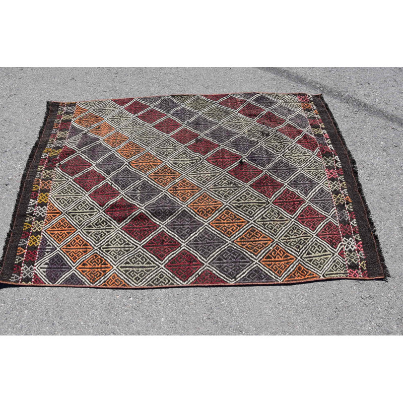 Tapis Boho, tapis audacieux, tapis en laine rouge, tapis rétro, kilim, tapis décoratifs 3,9 x 5,4 pi, tapis turc