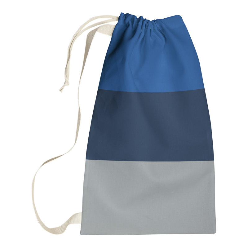Fabric Laundry Bag with Handles, 29" H x 18" W x 1.5" D, Royal Blue/Navy Blue/Gray