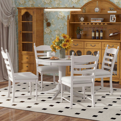 Ensemble 5 pièces de table de salle à manger rétro en bois avec 4 chaises rembourrées et extensibles