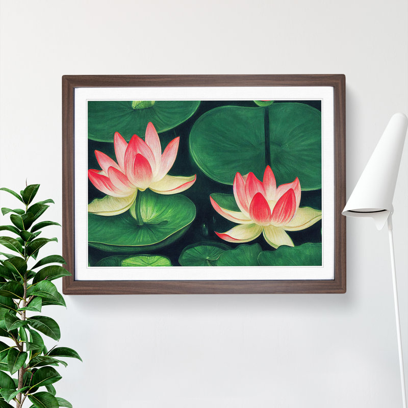 Great Lotus Flowers 1 Piece Single Picture Frame Wall Art, 46cm H x 64cm W x 2cm D, Walnut Framed