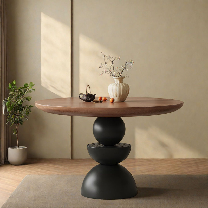 French Retro Round Solid Wood Dining Table, 29.5"H x 47.2"L x 47.2"W