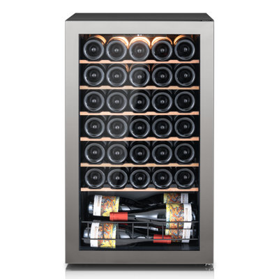 Réfrigérateur à vin 34 bouteilles avec porte réversible Ca'lefort, tablettes réglables, refroidisseur à vin à contrôle de température précis de 37 à 65 ° F, système de refroidissement à compresseur, éclairage DEL à 3 couleurs, réfrigérateur à vin à porte en verre à 2 couches, parfait pour la cuisine, la salle à manger, Bar personnel 