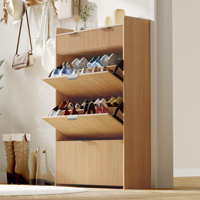 Armoire à chaussures moderne avec 3 tiroirs rabattables, 2 petits tiroirs et un crochet