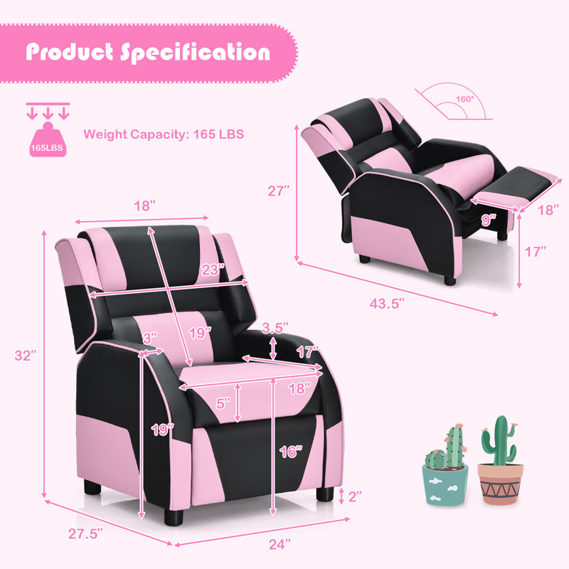 Eduarte Faux Leather Recliner, Pink Faux Leather