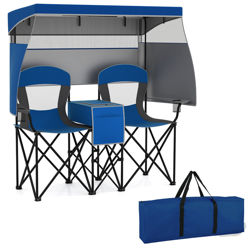 2-Person Portable Loveseat Double Beach Chair Oversized Folding Camping Chair, Blue