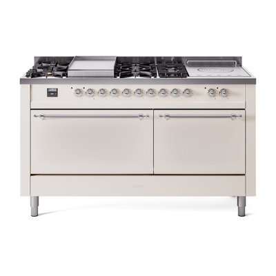ILVE Nostalgie II 60 in Dual Fuel Range, 7 Burner, Griddle, Frenchtop