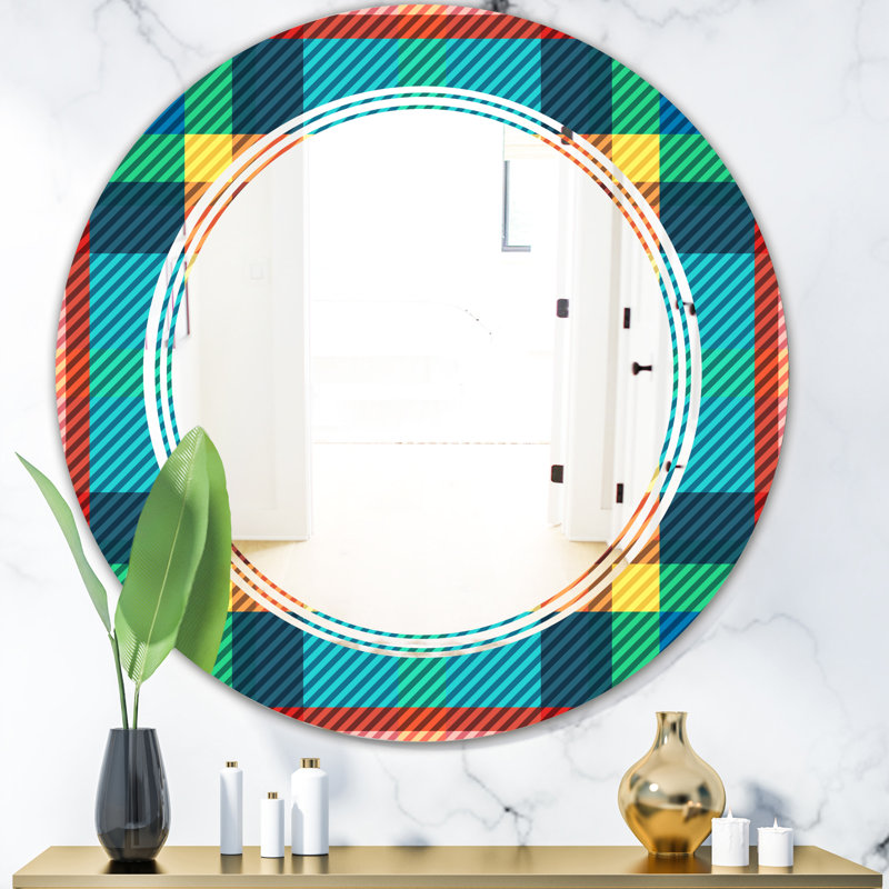 Modern Wall Mirror, 23.6" H x 23.6" W, Triple C Tartan Geometrical Texture III 