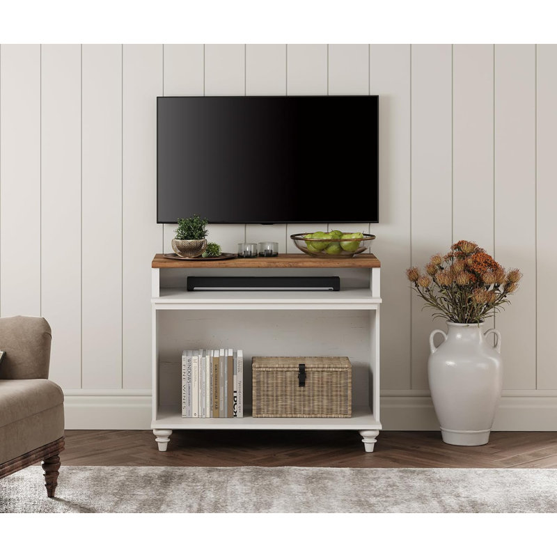 Meuble télé avec rangement pour téléviseur de 43 po | Console média chêne et blanc moderne | Armoire de salon avec tablettes
