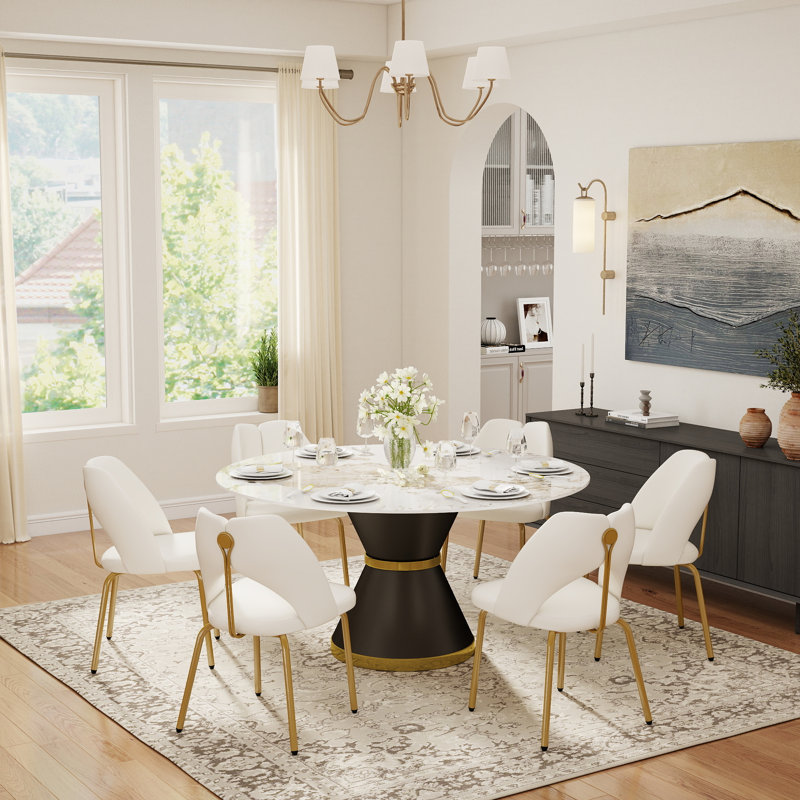 Round Stone Dining Table for Modern Living Room, Home, 29.53" H x 59.05" L x 59.05" W, Chanel