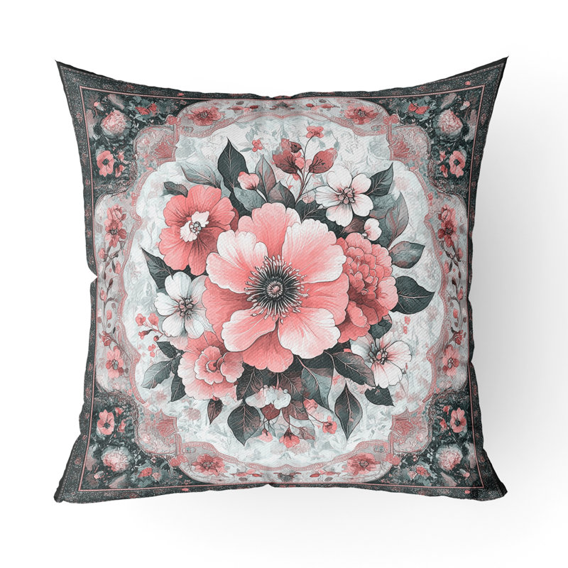 Kashmiri Twilight Indoor/Outdoor 26x26, Square 26", Gray/Pink