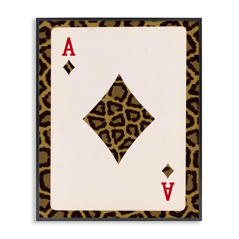 «Ace of Diamonds Leopard», estampe numérique de Lil 'Rue, H 30 po x l 24 po, Giclée encadrée noir minuit