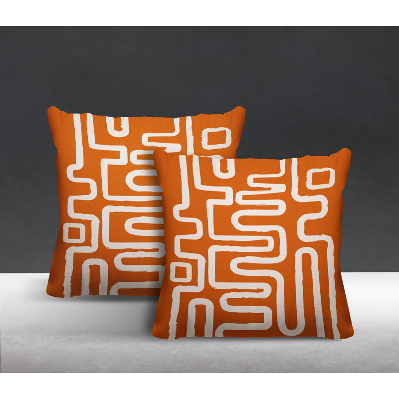 Coussin décoratif carré intérieur / extérieur Miroir, L 15 po x H 15 po, Orange