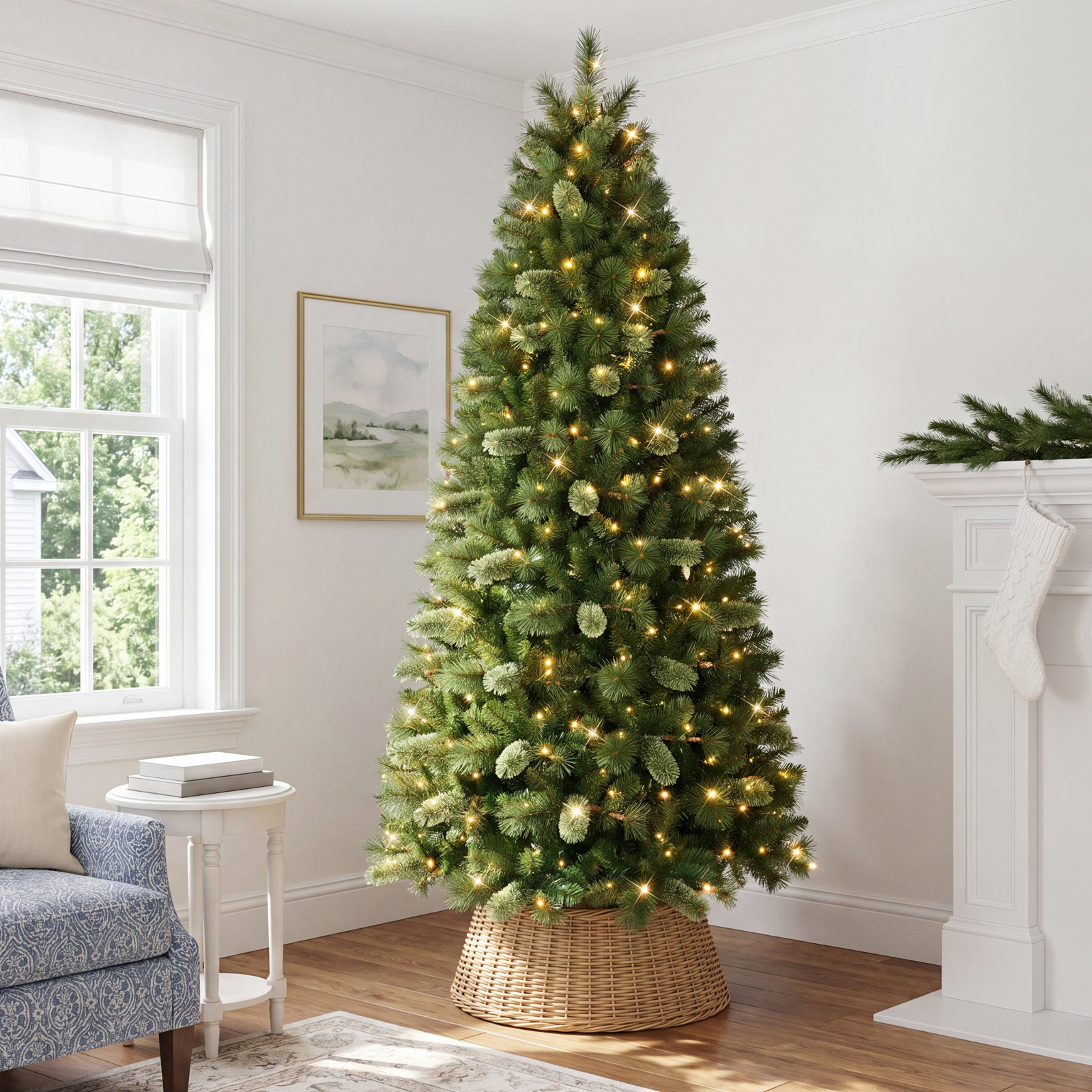 7.5' Pre-Lit Artificial Slim Teton Pine Tree with 350 LED Lights