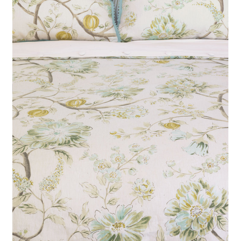 Magnolia Farmhouse / Country Cotton Floral Comforter, Queen Comforter, Button-Tufted