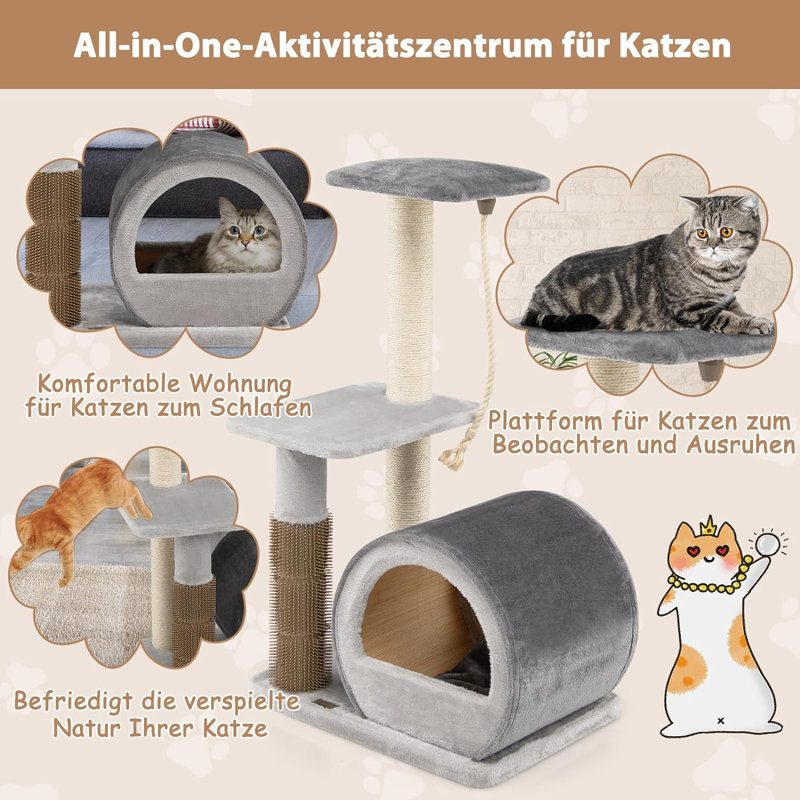 92cm H Cat Tree, Grey/Brown/Blue