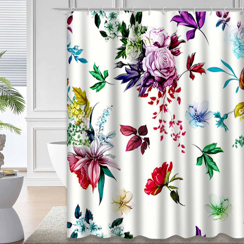 Rideau de douche imperméable à l'eau avec motif floral abstrait et aquarelle avec 12 crochets, L 72 po x l 72 po