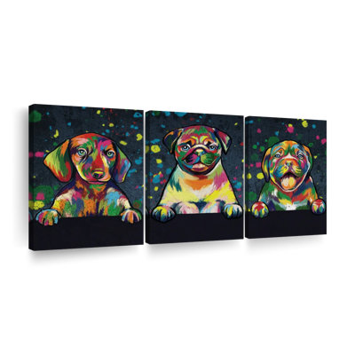 " Dogs Abstract Color Multi Piece Canvas Print " 3 - Pieces