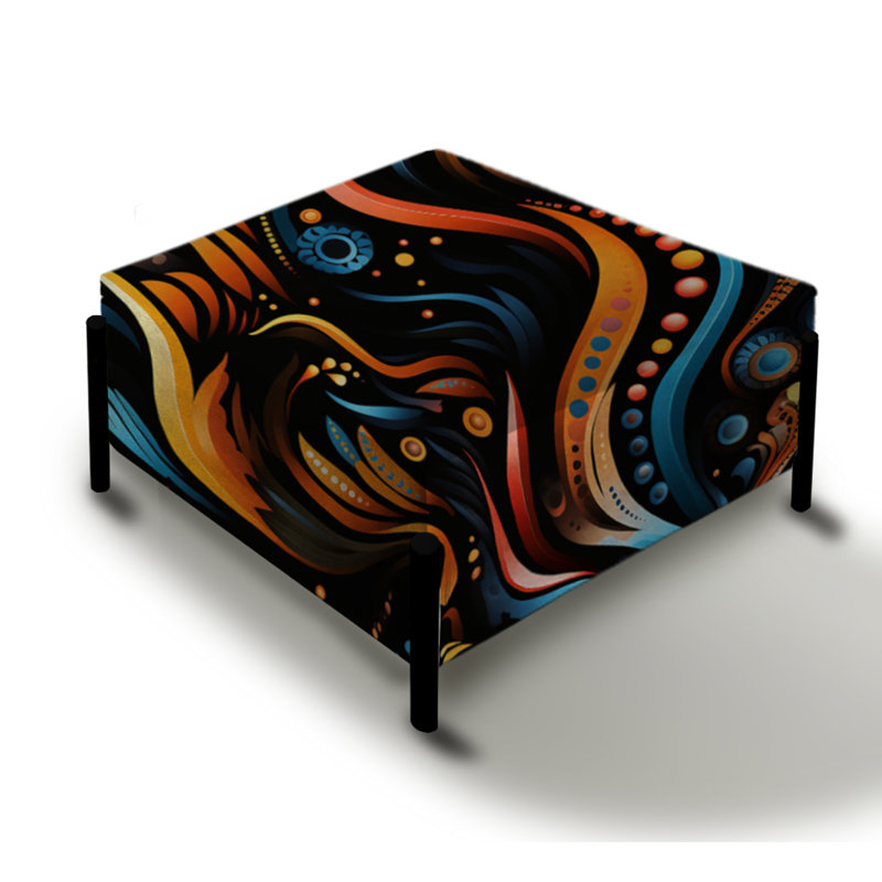 Blue and Orange Tribal Dreams - Grand repose-pieds carré abstrait