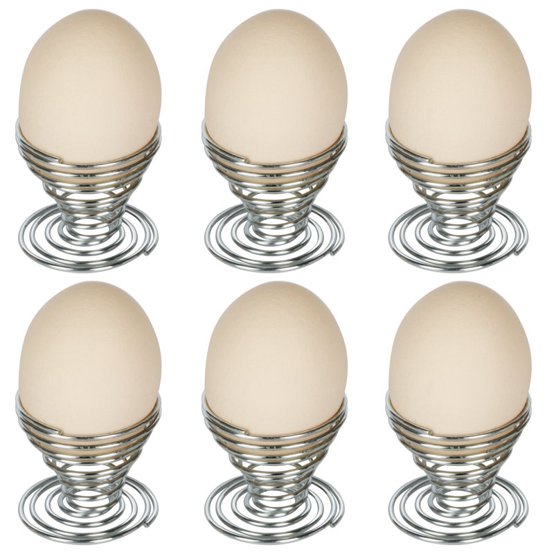 TRIXES 6 Pack – Spiral Egg Cups - Brushed Steel Spiral Spring Design – Breakfast Tableware