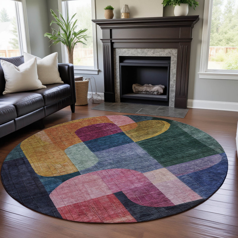 Tapis contemporain de qualité supérieure lavable à la machine Dilorenzo AMF1122, Rond 8 pi