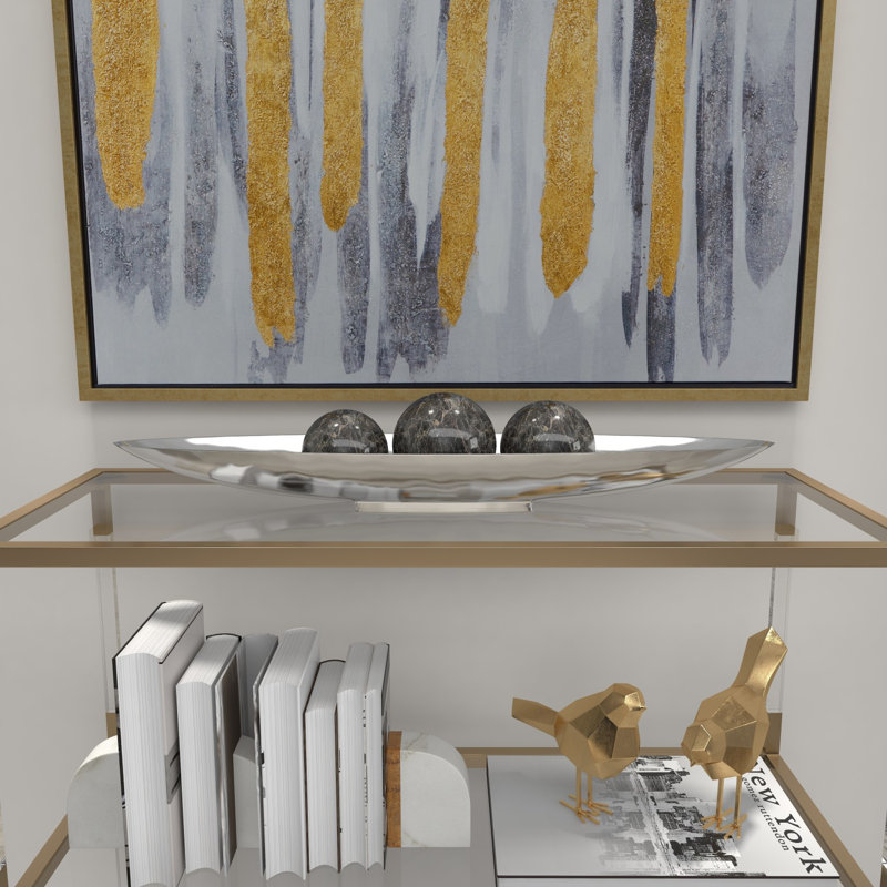 Silver Aluminum Oval Modern Decorative Tray, 28.5"