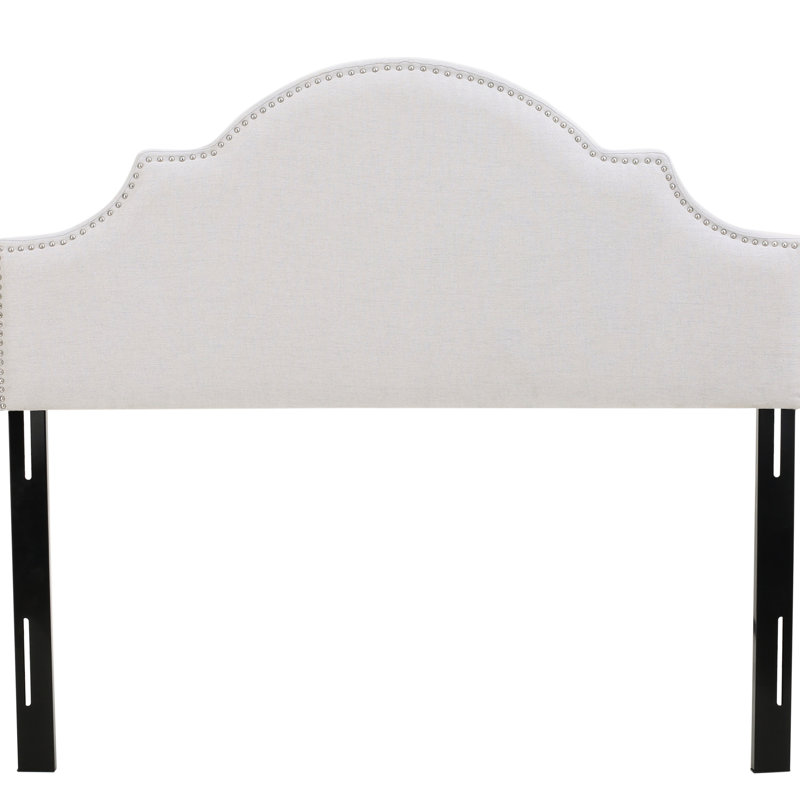 Queen & Full Sized Headboard - Elegant Arched Style With , Adjustable Legs, Soft Cover, Grey Shade Charming Silhouette, Nailhead Trim, Feet, Inviting Upholstery