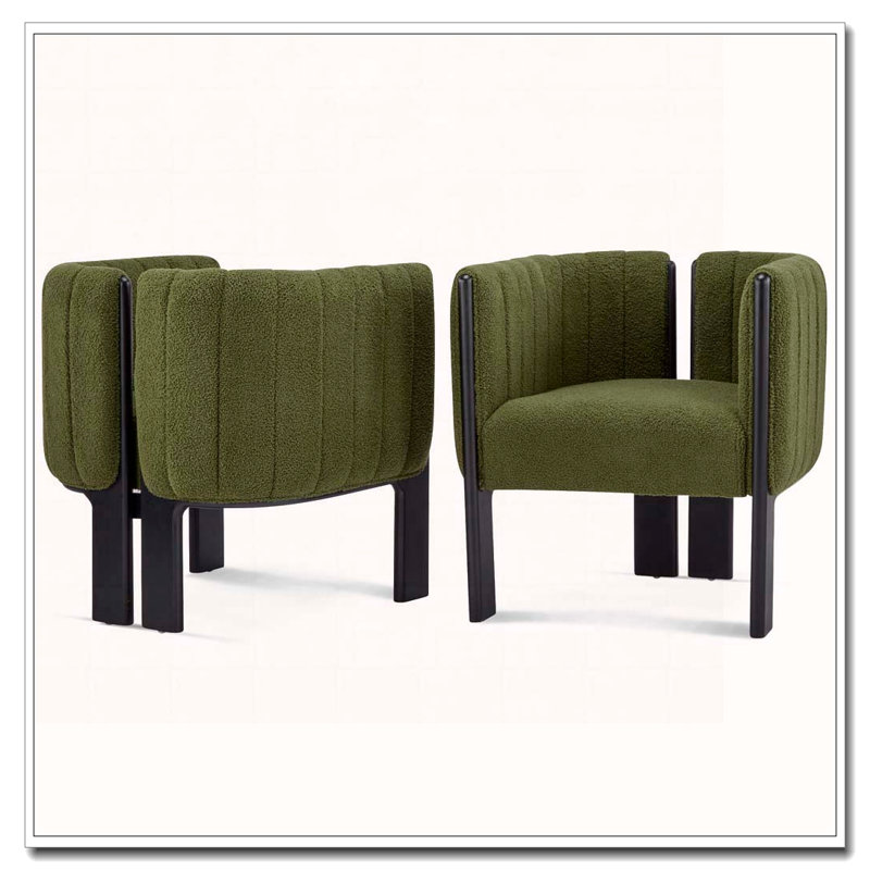 Chaise de salle à manger en bois avec accoudoirs, Noir, Vert olive