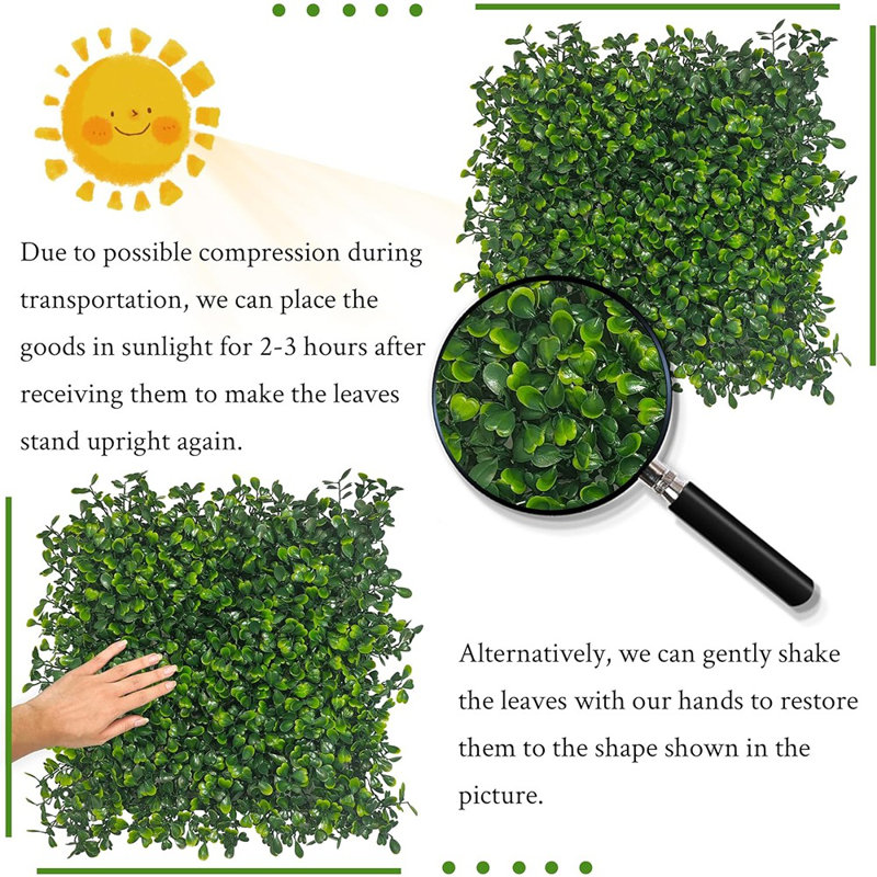 Artificial Grass Wall Panel,10"X 10"(8P) 4-Layer Leaf UV-Anti Gr...