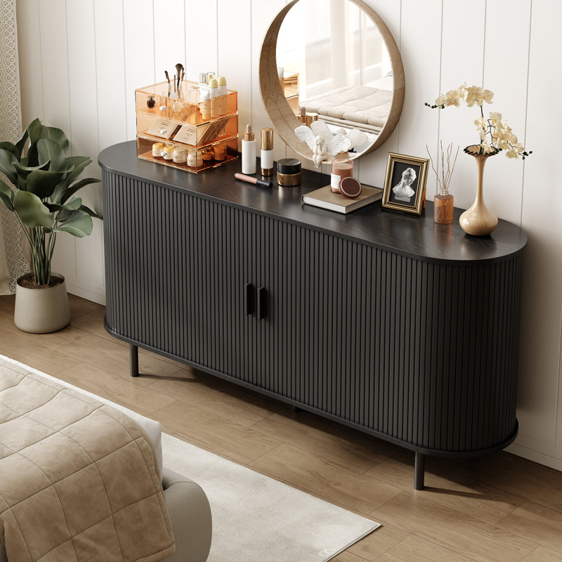 Jamyia Wood Sideboard with 2 Doors and Adjustable Shelves, Black, 29.5" H x 63" W x 15.7" D