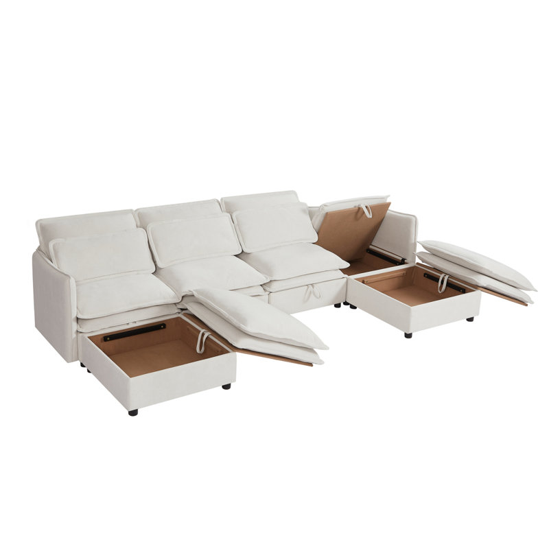 Canapé modulaire en U avec meubles de salon contemporains en polyester, Beige