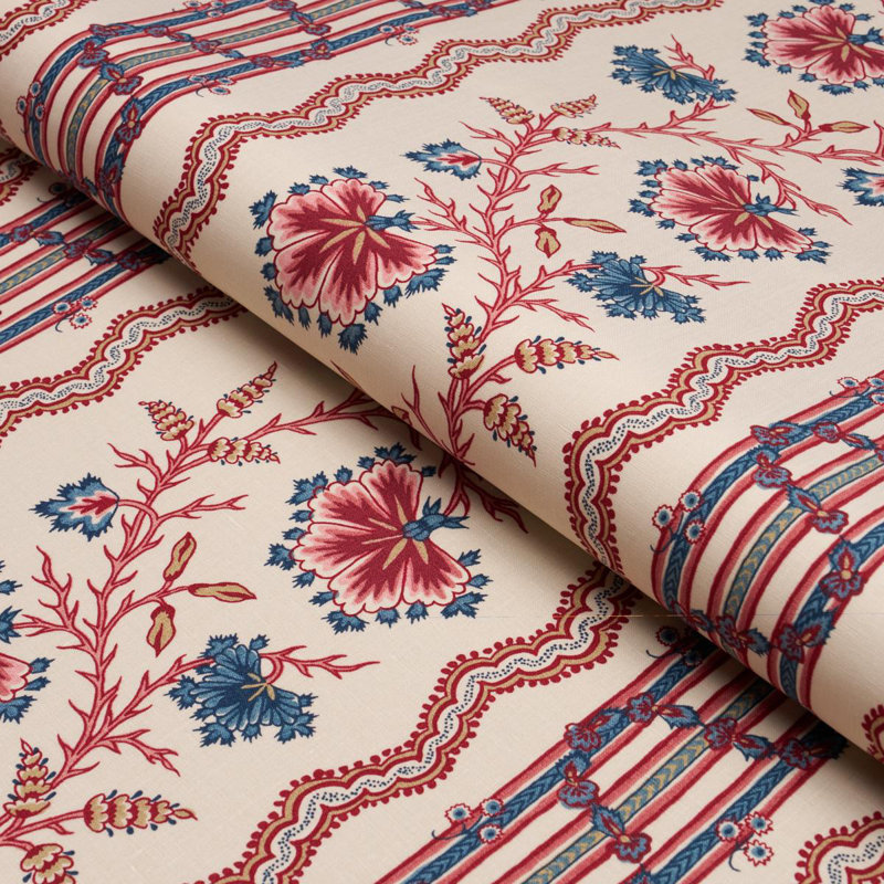 Tissu à rayures florales Parvati, Rouge